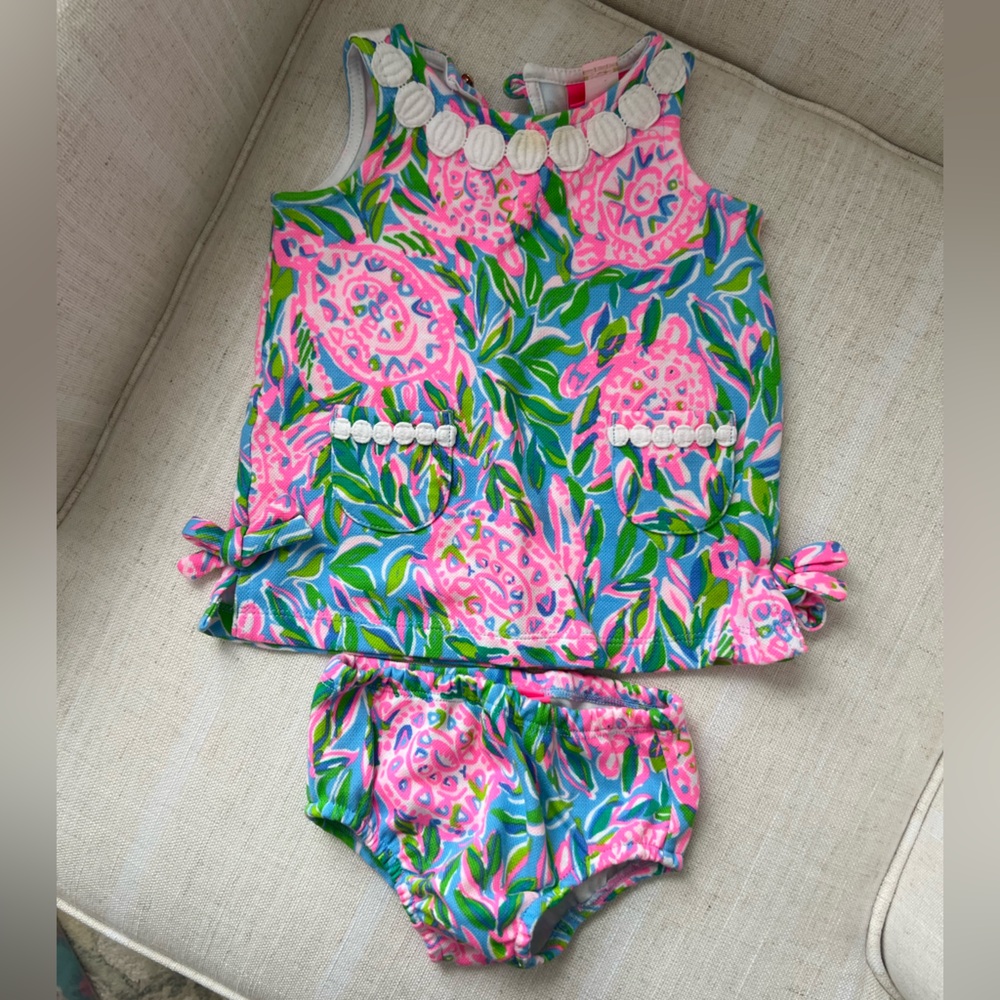 Lilly Pulitzer Girls Pink & Blue Floral Tank + Bloomers Set